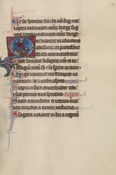Initiale O: Christus auf dem Thron mit einem Drachen und einem Löwen zu seinen Füßen