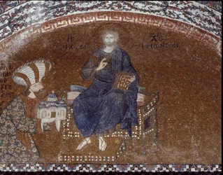 Donator Theodoros Metochites präsentiert seine Kirche Christus (Mosaik von 1310-1320)