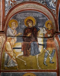 Flucht nach Ägypten, Byzantinisches Fresko (12. Jahrhundert), Karanlik Kilise (Dunkle Kirche) (12.-13. Jahrhundert), Göreme (Unesco-Welterbeliste)