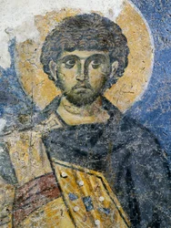 Mercurius von Caesarea, Fragment eines Freskos aus der Kirche St. Maria von Konstantinopel (heute Odalar-Moschee), Istanbul, Türkei. Byzantinische Zivilisation