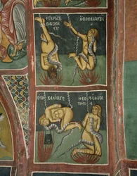 Die Verdammten: Der Wucherer und die sündige Nonne (oben), der abgefallene Priester und die schlechte Mutter (unten)