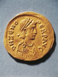 Numismatik, Antikes Rom, Münze darstellend Zeno, Kaiser des Byzantinischen Reiches