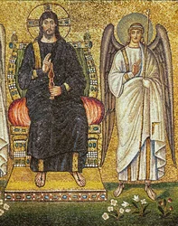 Christus als Richter auf dem Thron mit einem Engel an seiner Seite, Detail, 6. Jahrhundert