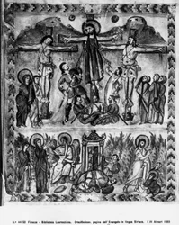 Kreuzigung und Auferstehung, aus den Rabbula-Evangeliaren, 586 n. Chr.