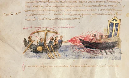 Griechisches Feuer, Fol. 34v aus dem Madrid Skylitzes