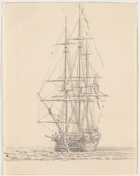 Marineschiff mit gerefften Segeln