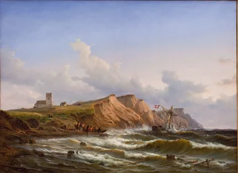 Schiffswrack nach einem Sturm vor der Westküste Jütlands in der Nähe der Kirche von Ferring