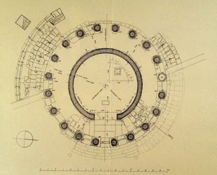 Grundriss des Tempels der Vesta oder des Hercules Victor, vom deutschen Archäologen Friedrich Rakob (1931-2007)
