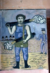 Panais Koutalianos (1847-1916), Kraftmensch mit Gewehren, Gemälde inspiriert von der griechischen Volkskultur, von Theophilos Hatzimihail (1870-1934), Griechenland (Foto)