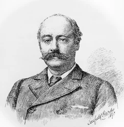 Porträt von Sir Charles Hubert Hastings Parry (1848-1918), englischer Komponist, Lehrer und Musikhistoriker, Gravur nach einer Zeichnung von Dorofield Hardy (1853-1937)