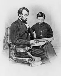 Präsident der Vereinigten Staaten von Amerika Abraham Lincoln (1809-1865) mit seinem Sohn Thomas 