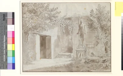 Teil vermutlich aus dem Garten des Palazzo Barberini mit römischer Antinousstatue im ägyptischen Stil, Rom