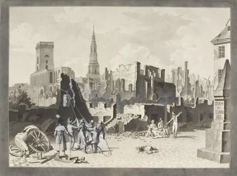 Der Ulfeldt-Platz, jetzt Gråbrødretorv genannt, nach dem britischen Bombardement im September 1807
