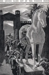 Die Griechen klettern aus dem hölzernen Pferd, Illustration aus 
