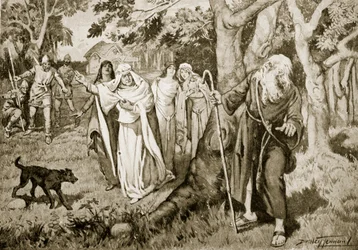 Die Begegnung von Kenneth und Fenella, 993, Illustration aus „Hutchinsons Geschichte der britischen Nation“, um 1920