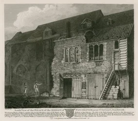 Südansicht des Palastes der Bischöfe von Winchester, nahe St. Saviour