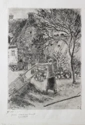 Frau leert eine Schubkarre, 1880