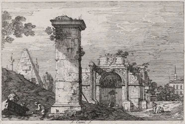 Landschaft mit Ruinenmonumenten, aus der Serie Vedute