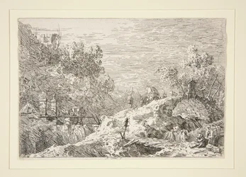Gebirgslandschaft mit fünf Brücken, aus der Serie Vedute