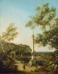 Englische Landschaftskapriccio mit einer Säule