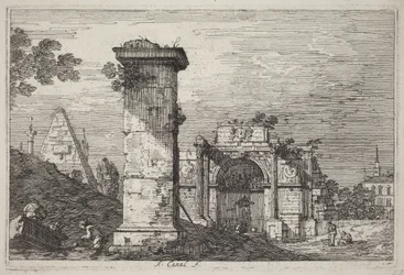 Landschaft mit Ruinenmonumenten