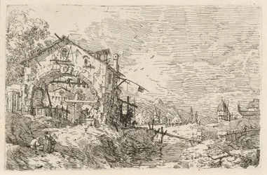 Landschaft mit einer Frau an einem Brunnen, ca. 1740