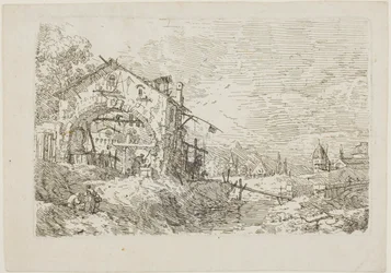 Landschaft mit einer Frau an einem Brunnen, aus Vedute