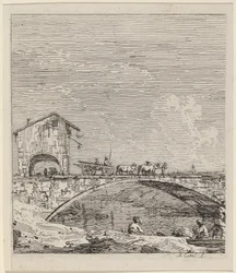 Der Wagen, der über eine Brücke fährt