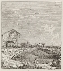 Der Wagen überquert eine Brücke, ca. 1735-1746