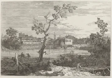 Ansicht einer Stadt am Flussufer
