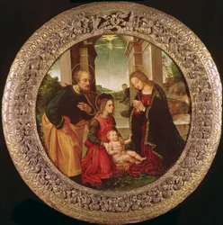 Die Heilige Familie mit einem Engel
