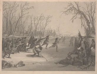 Ballspiel der Dahcota (Sioux) Indianer, Radierung von Charles Kennedy Burt (1823-92), bis Dezember 1850