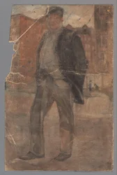 Stehender Mann mit steifem Hut
