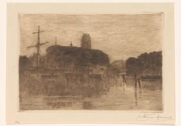 Ansicht des Neuen Hafens in Dordrecht bei Abend