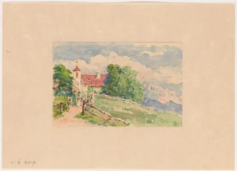 Oberbozen, ein schmaler Weg führt zu einer Kirche auf einem Berghang