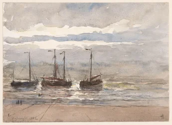Fischerboote am Strand von Katwijk bei auflaufender Flut