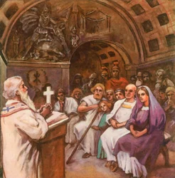 Frühchristliche Anbetung in einem Mithras-Tempel