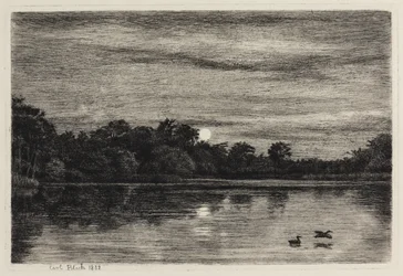 Der Bauernteich bei Hellebæk. Mondschein