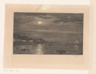 Dorf am Wasser bei Mondlicht