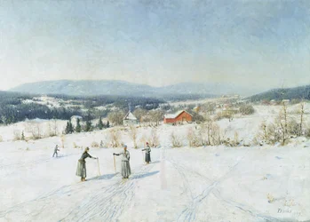 Landschaft mit Skifahrern