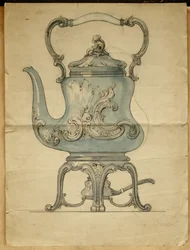 Ein geformter Silberkessel und Ständer, Haus von Carl Faberge