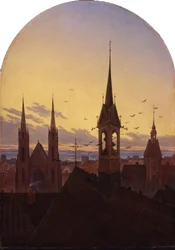 Frühläuten (Altdeutsche Stadt im Frühlicht)