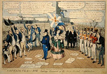 Kapitän Cla--nce übernimmt das Kommando des Schiffes, British Constitution, veröffentlicht von S.W. Flores