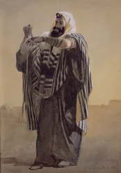 Ein Jerusalemer Hirte wickelt die Tefillin für die Hand, 1895