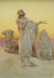 Studie eines Arabers, der in der Wüste mit seinem Kamel betet