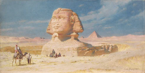 Die Sphinx von Gizeh mit der Mykerinos-Pyramide, 1874
