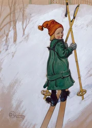 Kleines Mädchen beim Skifahren