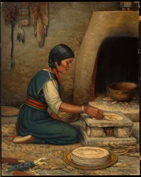 Hopi-Frau beim Piki-Machen