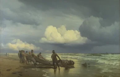 Fischer ziehen Netze an der Nordküste von Skagen