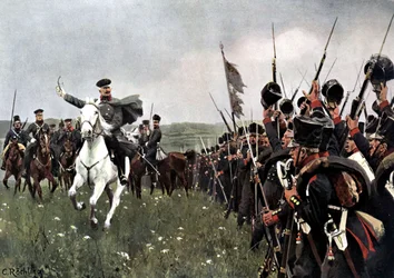 General Blücher vor der Schlacht an der Katzbach am 26. August 1813